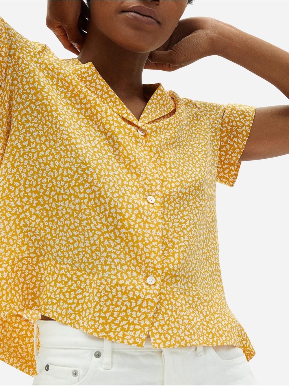Everlane The Clean Silk Short-Sleeve Notch Shirt - marigold Size 2